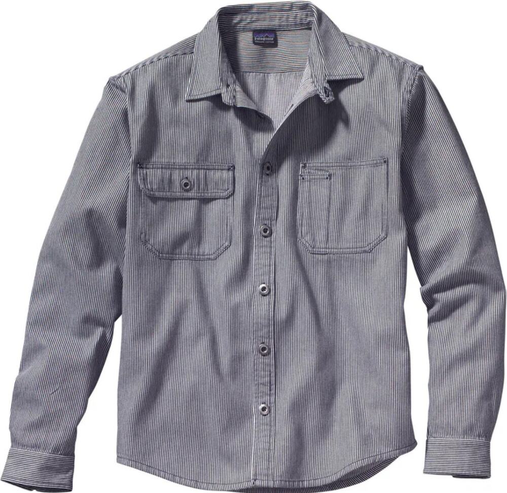 Patagonia Welding Shirt Long-Sleeve Work-Wear Hickory Stripe Blue White 2XL